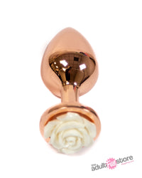 Thumbnail for NS Novelties - Rear Assets - Aluminum Rose Butt Plug - Gold/White - Medium - 3.5 Inch - Stag Shop