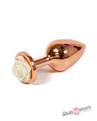 Thumbnail for NS Novelties - Rear Assets - Aluminum Rose Butt Plug - Gold/White - Medium - 3.5 Inch - Stag Shop
