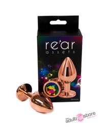 Thumbnail for NS Novelties - Rear Assets - Aluminum Butt Plug - Rose Gold/Rainbow - 3.15 Inch - Stag Shop