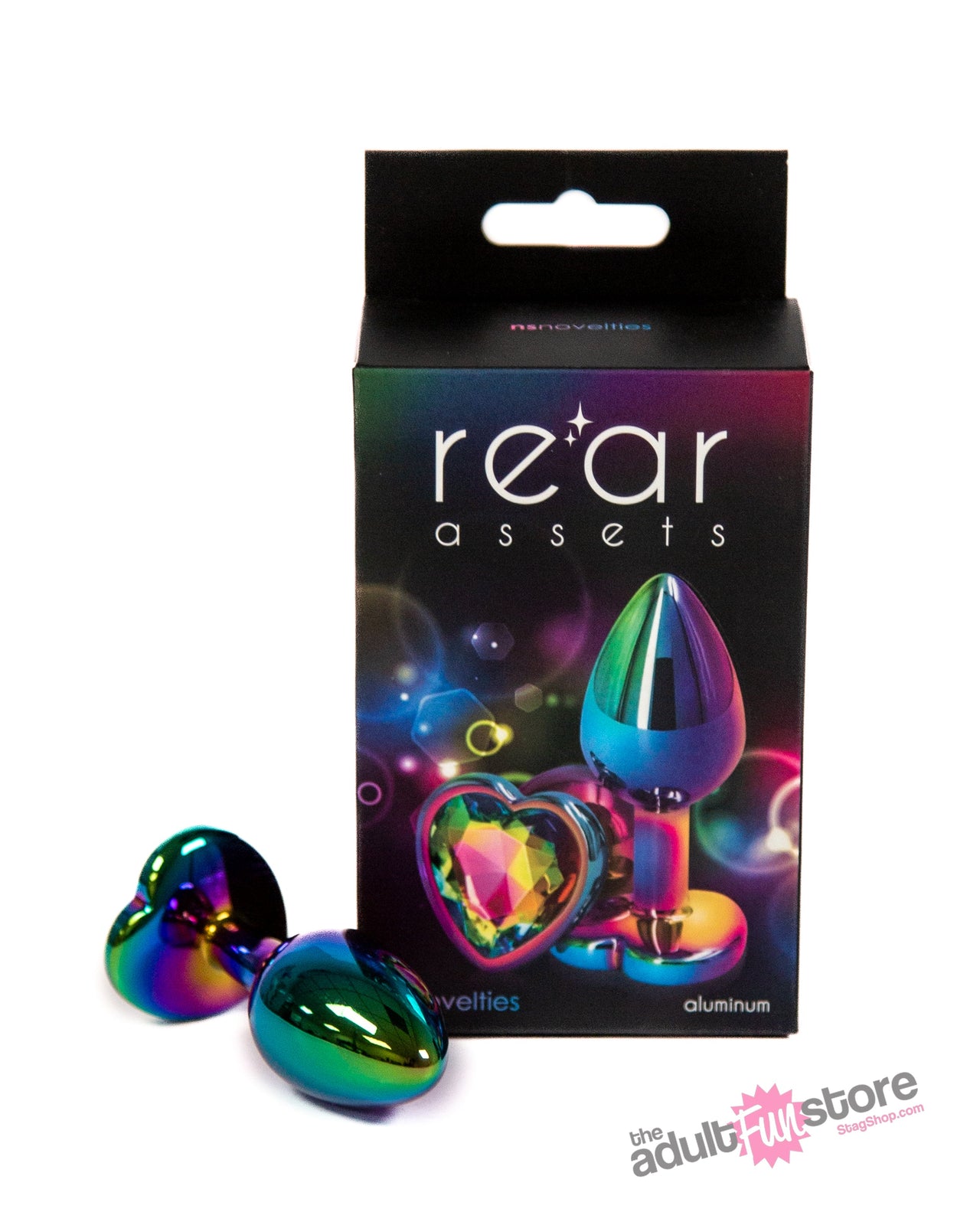 NS Novelties - Rear Assets - Aluminum Heart Butt Plug - Multicolour/Rainbow - 2.75 Inch - Stag Shop