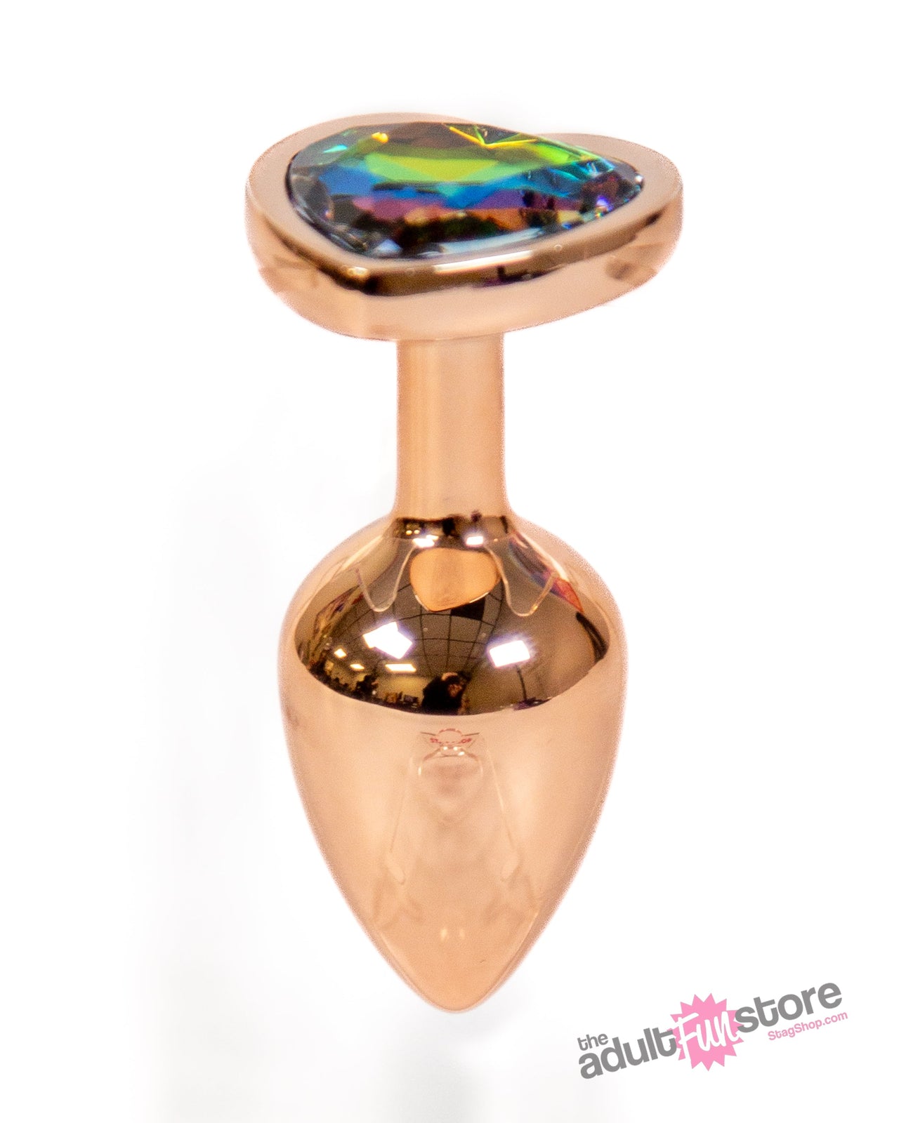 NS Novelties - Rear Assets - Aluminum Heart Butt Plug - Rose Gold/Rainbow -  2.75 Inch - Stag Shop