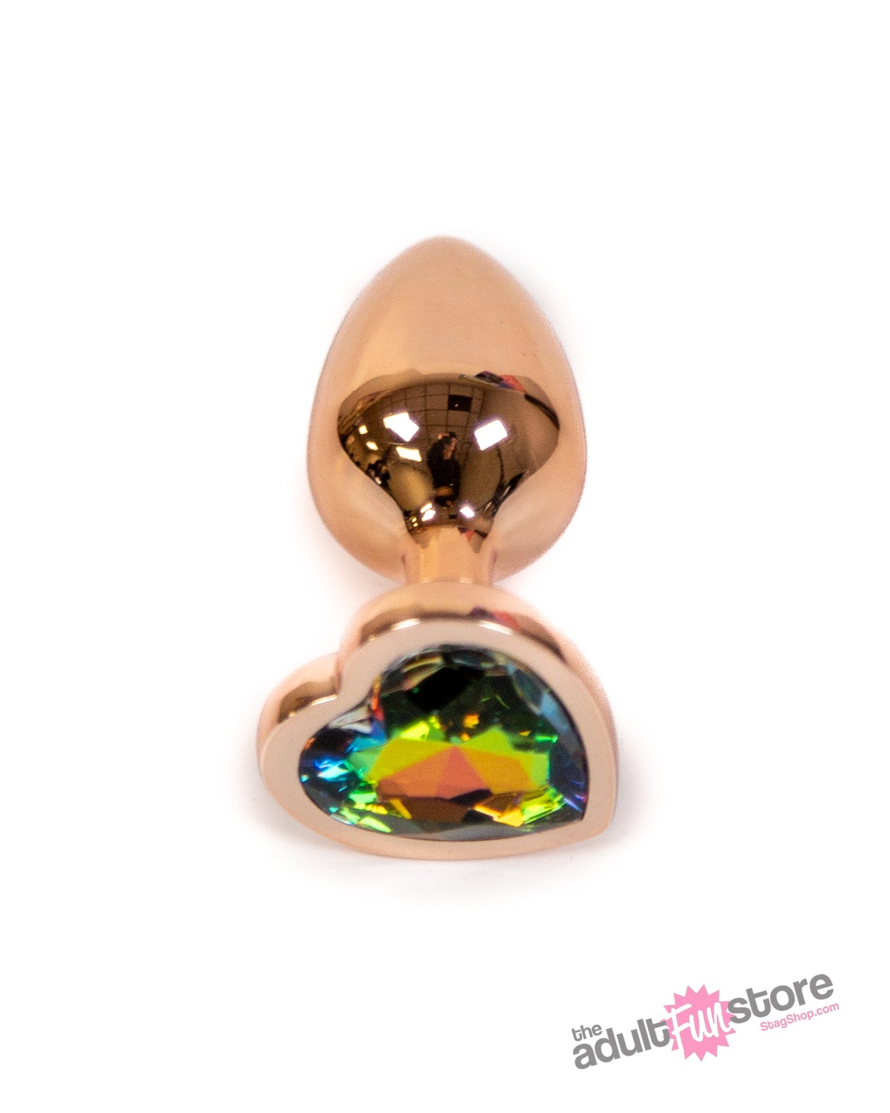 NS Novelties - Rear Assets - Aluminum Heart Butt Plug - Rose Gold/Rainbow -  2.75 Inch - Stag Shop