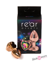 Thumbnail for NS Novelties - Rear Assets - Aluminum Heart Butt Plug - Rose Gold/Rainbow -  2.75 Inch - Stag Shop