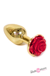 Thumbnail for NS Novelties - Rear Assets - Aluminum Rose Butt Plug - Gold/Red - Small - 3 Inch - Stag Shop