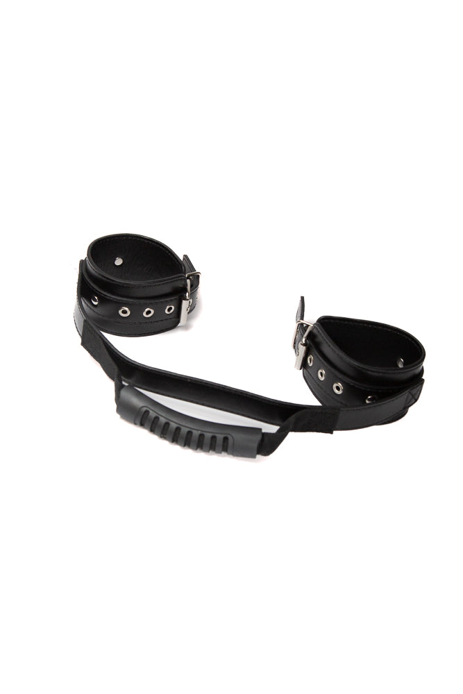 Ouch by Shots Toys - Adjustable Leather Handcuffs With Handle - Black - Stag Shop