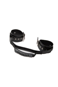 Thumbnail for Ouch by Shots Toys - Adjustable Leather Handcuffs With Handle - Black - Stag Shop