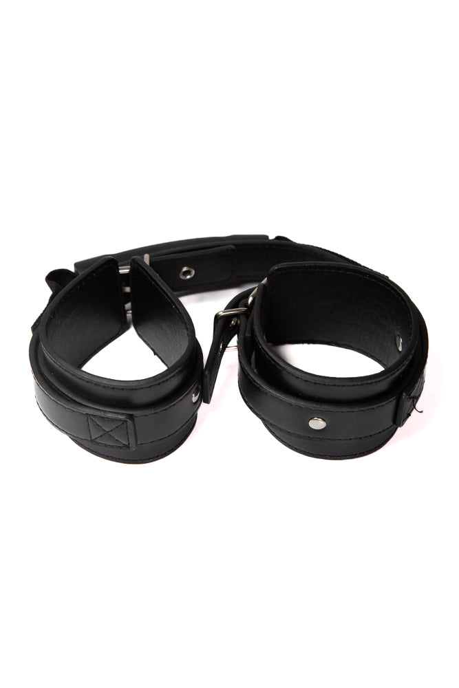 Ouch by Shots Toys - Adjustable Leather Handcuffs With Handle - Black - Stag Shop