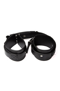 Thumbnail for Ouch by Shots Toys - Adjustable Leather Handcuffs With Handle - Black - Stag Shop