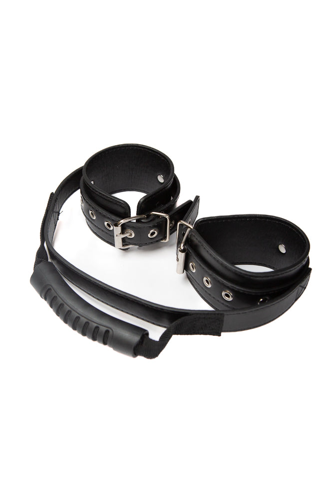 Ouch by Shots Toys - Adjustable Leather Handcuffs With Handle - Black - Stag Shop