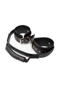 Thumbnail for Ouch by Shots Toys - Adjustable Leather Handcuffs With Handle - Black - Stag Shop