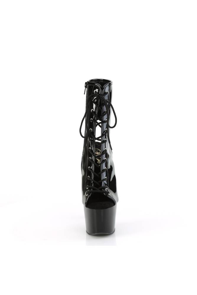 Pleaser USA - Adore 7" Patent Lace Up Bootie - Black - Stag Shop