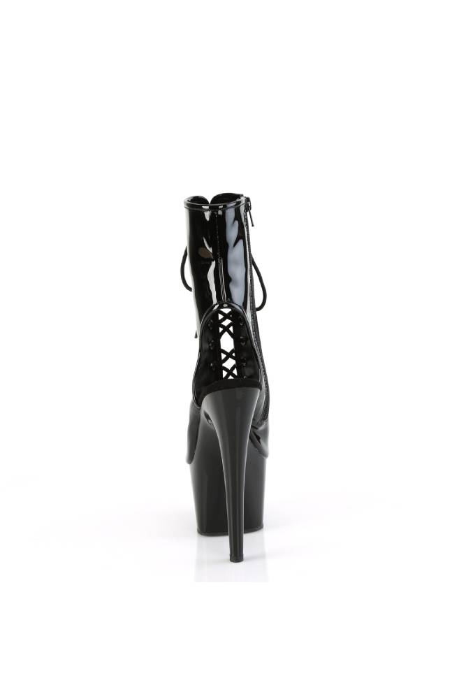 Pleaser USA - Adore 7" Patent Lace Up Bootie - Black - Stag Shop