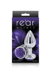 Thumbnail for NS Novelties - Rear Assets - Aluminum Rose Butt Plug - Silver/Purple - Medium - 3.5 Inch - Stag Shop