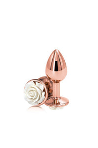 Thumbnail for NS Novelties - Rear Assets - Aluminum Rose Butt Plug - Gold/White - Small - 3 Inch - Stag Shop