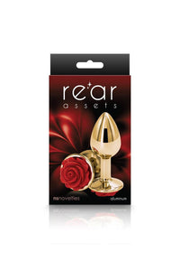 Thumbnail for NS Novelties - Rear Assets - Aluminum Rose Butt Plug - Gold/Red - Small - 3 Inch - Stag Shop