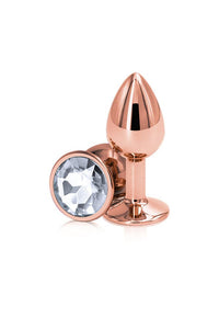 Thumbnail for NS Novelties - Rear Assets - Aluminum Butt Plug - Rose Gold/Clear - 2.75 Inch - Stag Shop