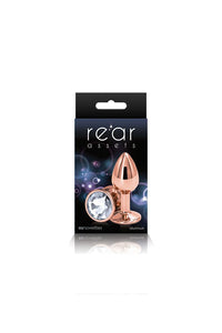 Thumbnail for NS Novelties - Rear Assets - Aluminum Butt Plug - Rose Gold/Clear - 2.75 Inch - Stag Shop