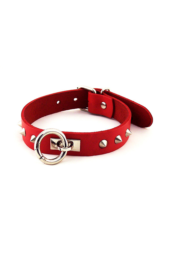 Rouge Garments - Studded Leather Collar with O-Ring - Assorted Colors