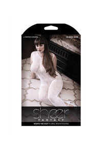 Thumbnail for Fantasy Lingerie - SF901 - Worth The Wait Floral Bodystocking White - QS - Stag Shop