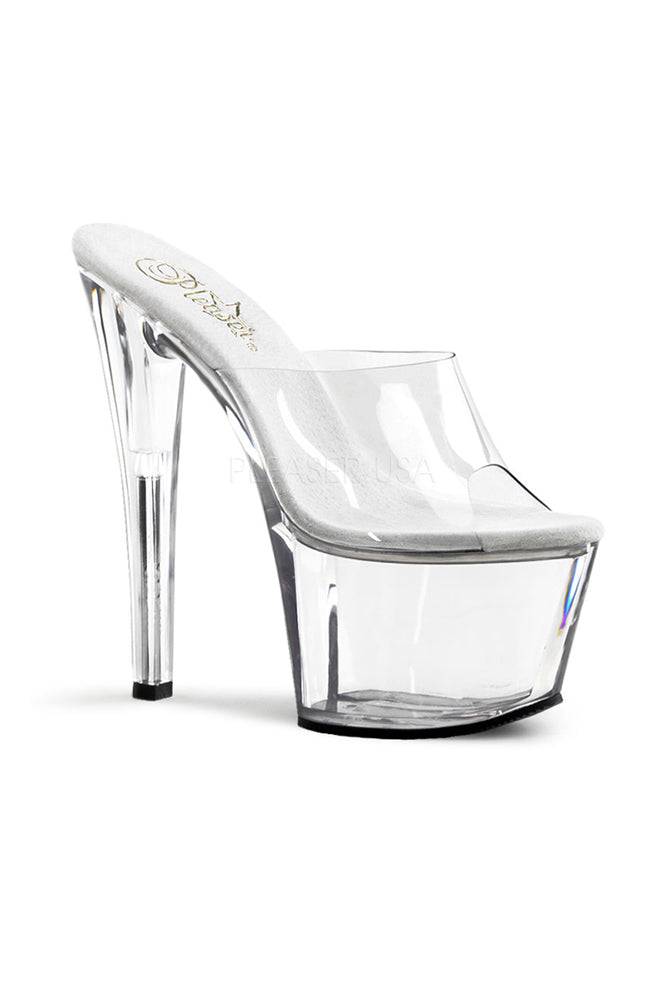 Pleaser USA - Sky 7 Inch Spike Heel Platform Mule Slide - Clear - Stag Shop