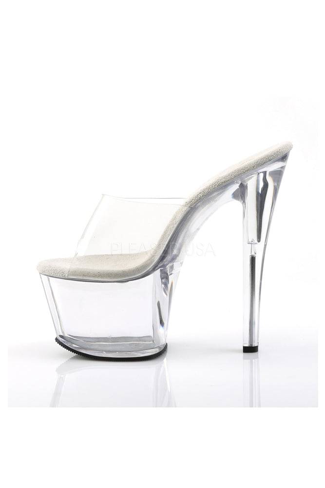 Pleaser USA - Sky 7 Inch Spike Heel Platform Mule Slide - Clear - Stag Shop