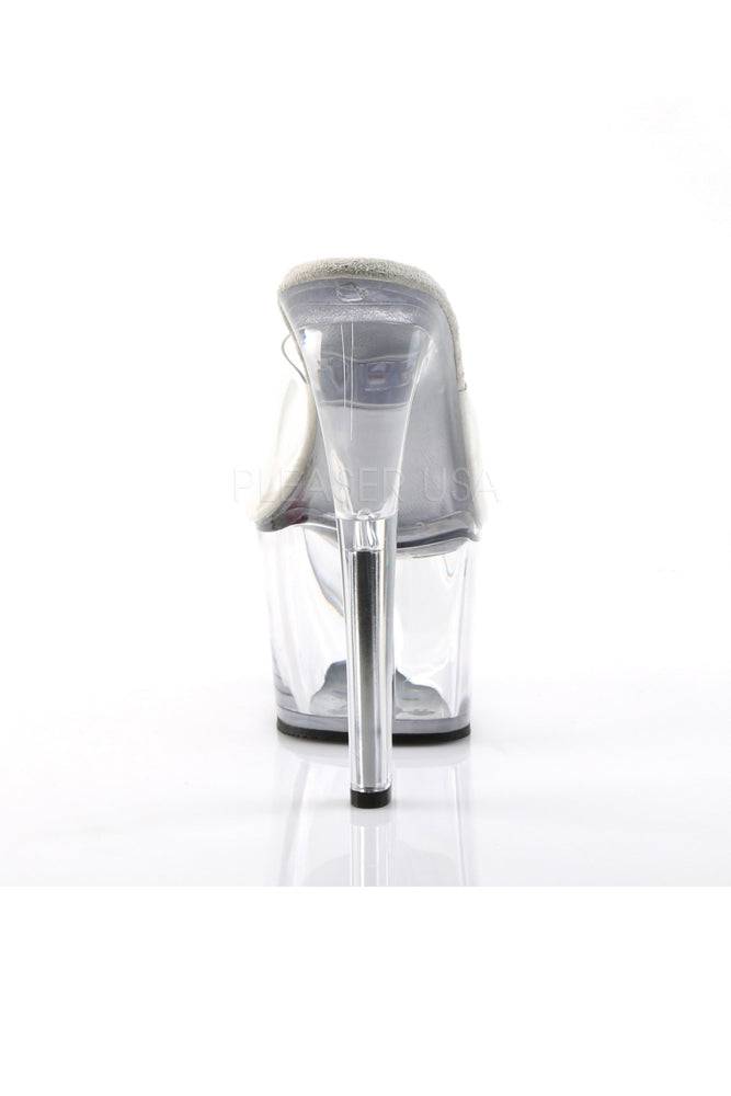 Pleaser USA - Sky 7 Inch Spike Heel Platform Mule Slide - Clear - Stag Shop