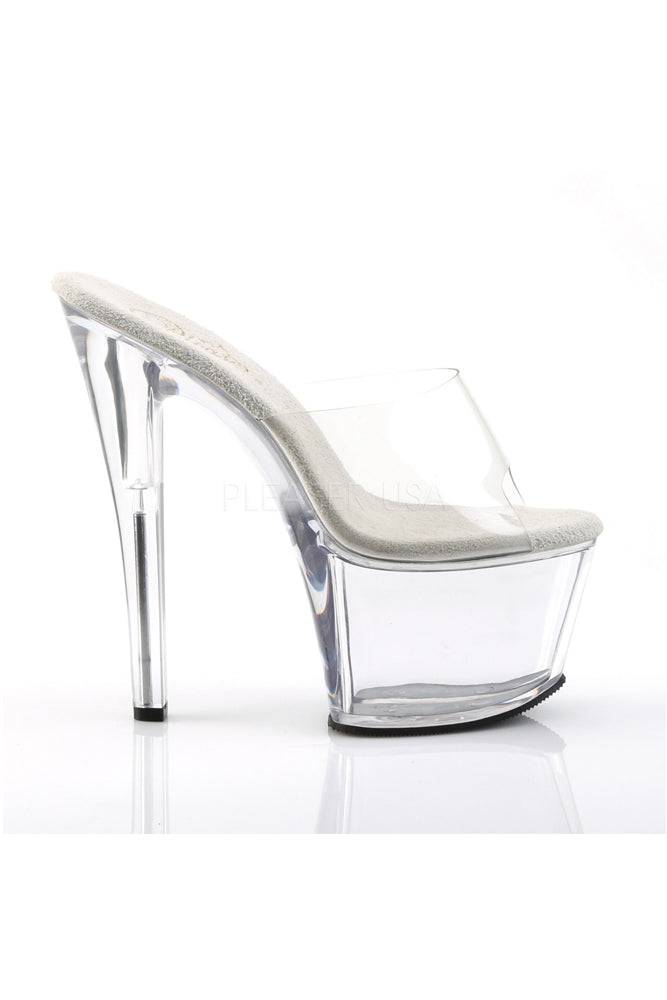 Pleaser USA - Sky 7 Inch Spike Heel Platform Mule Slide - Clear - Stag Shop