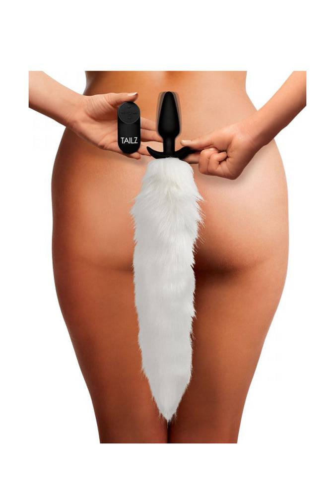 XR Brands - Tailz - White Fox Vibrating Slender Anal Plug with Remote - Stag Shop