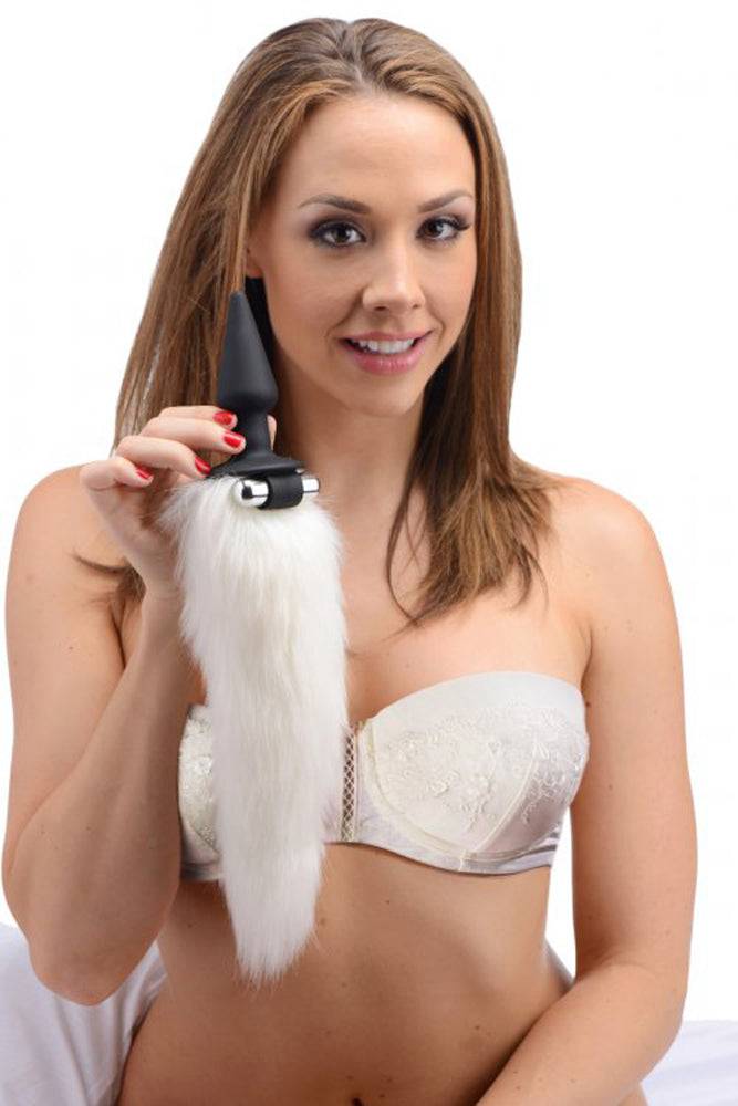 XR Brands - Tailz - White Fox Vibrating Anal Plug - Stag Shop