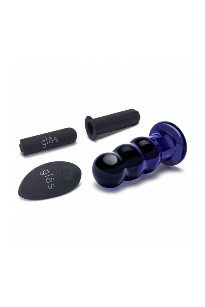 Gläs - 3.5" Rechargeable Remote Controlled Vibrating Beaded Butt Plug - Blue - Stag Shop
