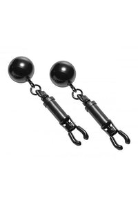 Thumbnail for XR Brands - Master Series - Black Bomber Nipple Clamps with Ball Weights - Stag Shop